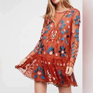 Free People Hearts Are Wild Embroidered
Tulle Dress in Rust Size S